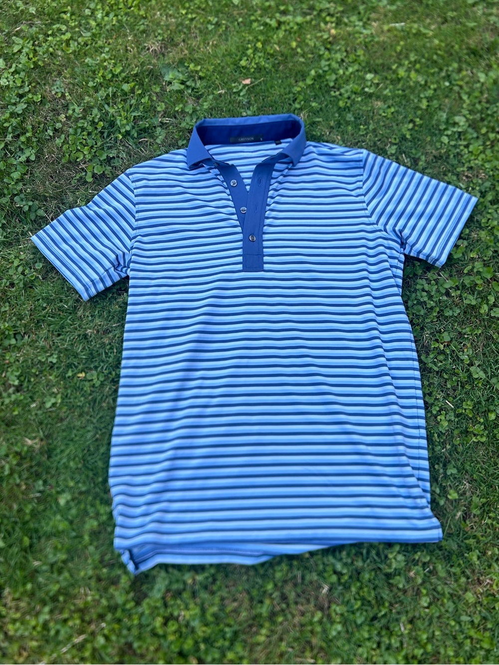 Greyson Performance Blue purple Striped Polo